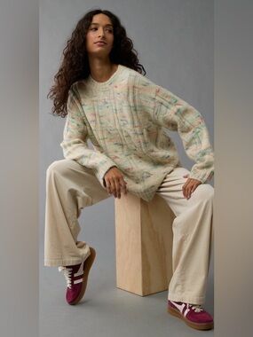 American Eagle Multicolor Whoa So Soft Speckled Cable Knit Sweater